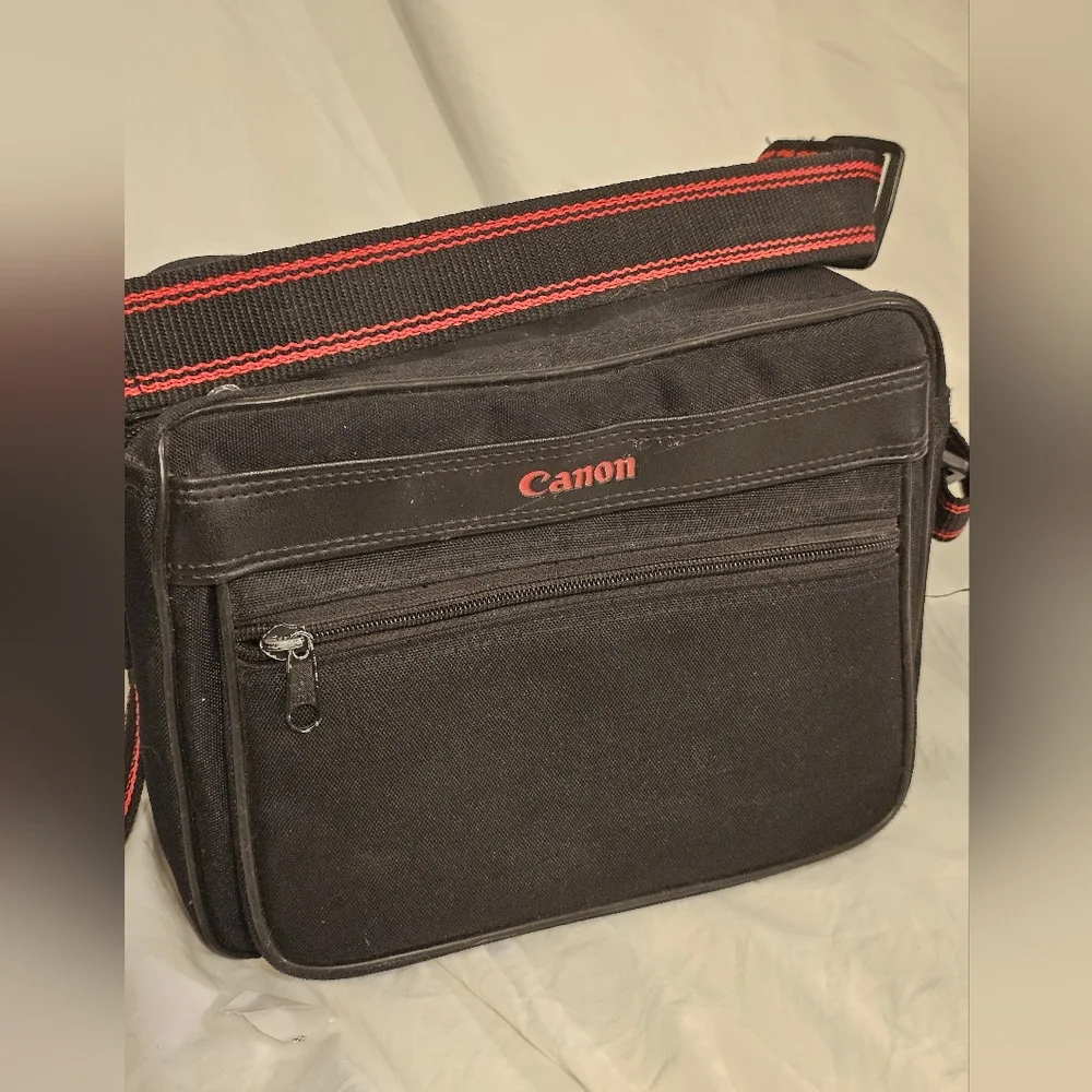 Vintage Canon Black Camera Shoulder Bag W Front Pocket